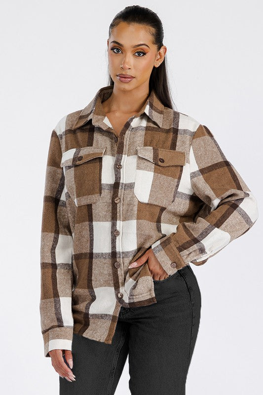 Women's Boyfriend Oversized Soft Flannel Shacket Shirt