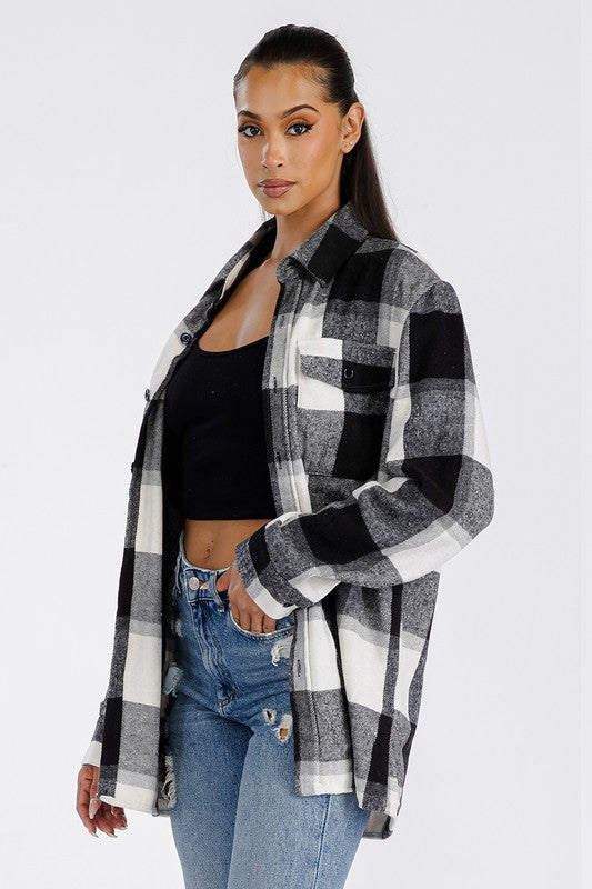 Women's Boyfriend Oversized Soft Flannel Shacket Shirt