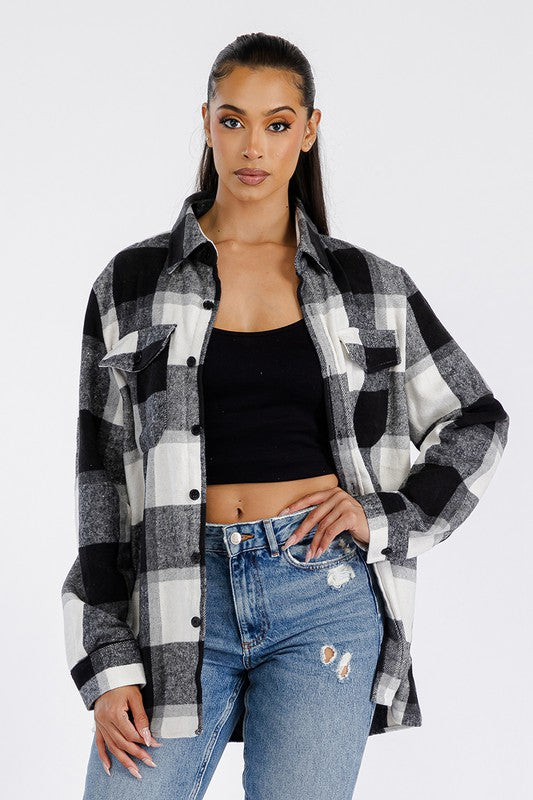 Women's Boyfriend Oversized Soft Flannel Shacket Shirt