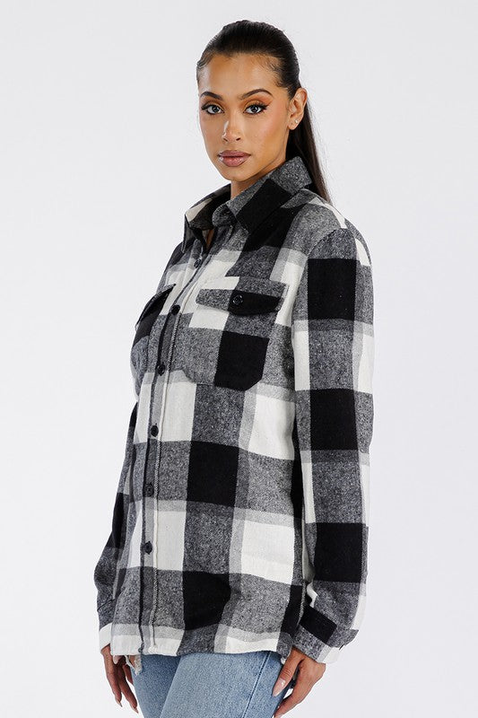 Women's Boyfriend Oversized Soft Flannel Shacket Shirt