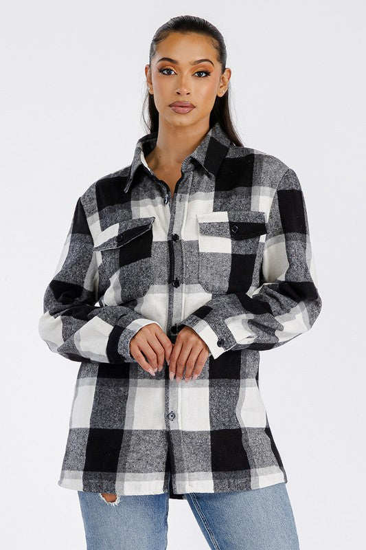 Women's Boyfriend Oversized Soft Flannel Shacket Shirt