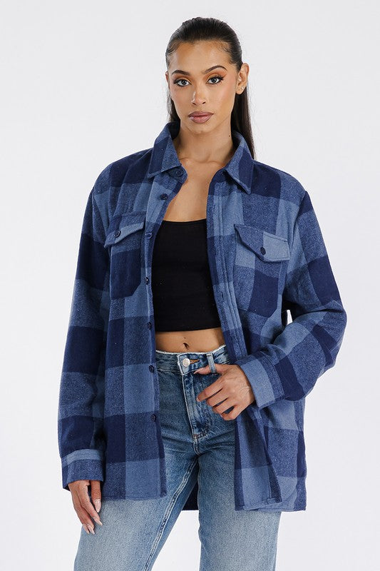 Women Boyfriend Oversized Soft Flannel Shacket Shirt