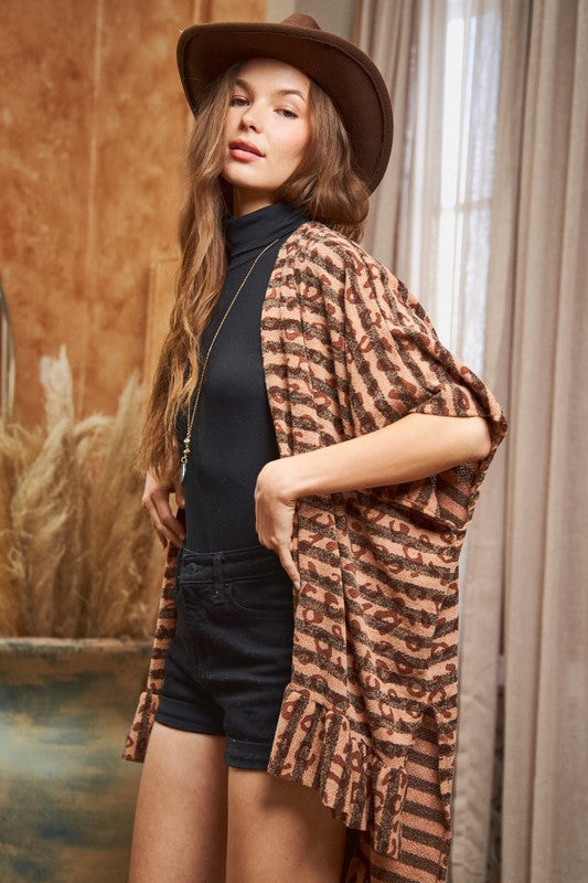 ANIMAL PRINT HI-LO RUFFLE OUTWEAR