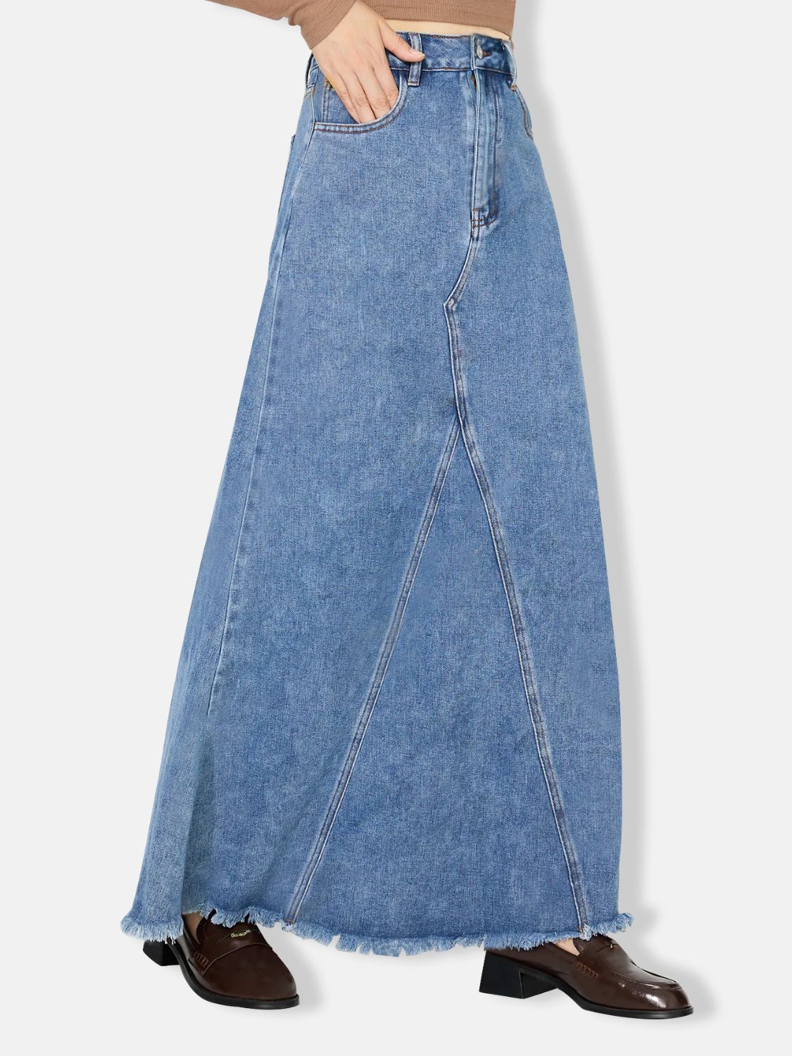 Raw Hem Maxi Denim Skirt