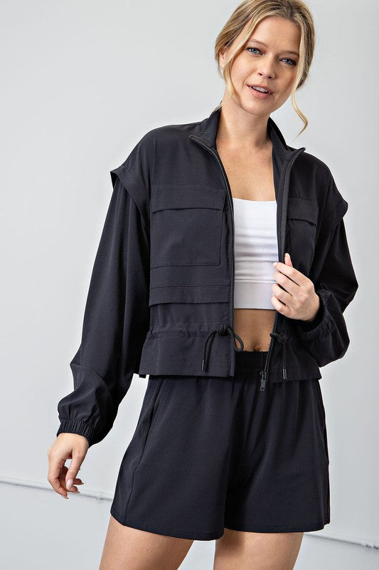 crinkle woven cropped jacket