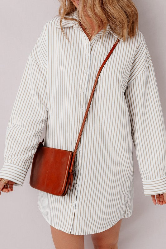 Stripe Long Sleeve Button Up Mini Shirt Dress