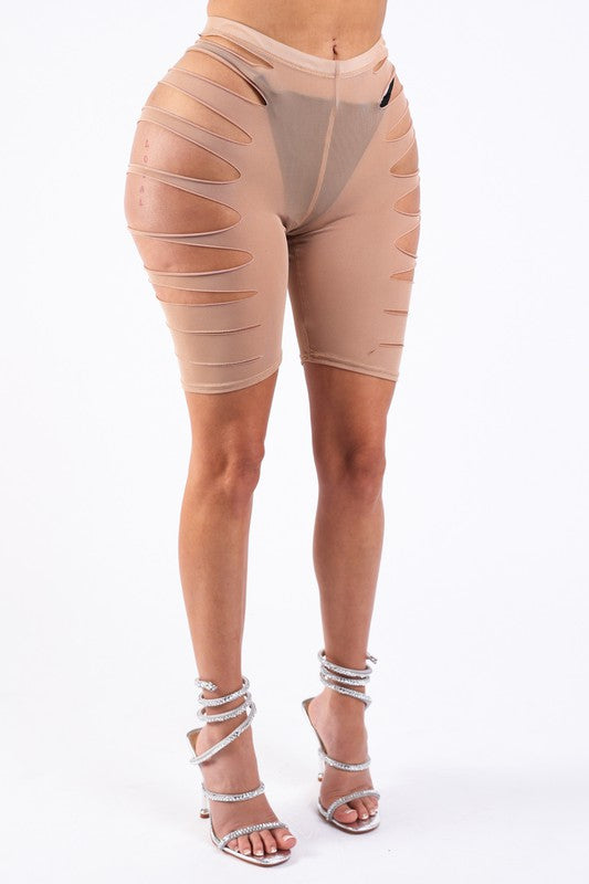 Laser Cut Power Mesh Shorts