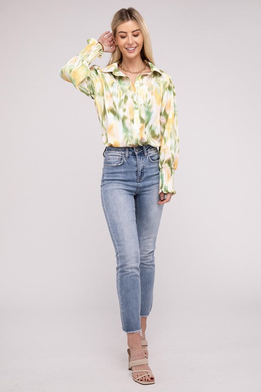 Allover Printed Long Sleeve Blouse