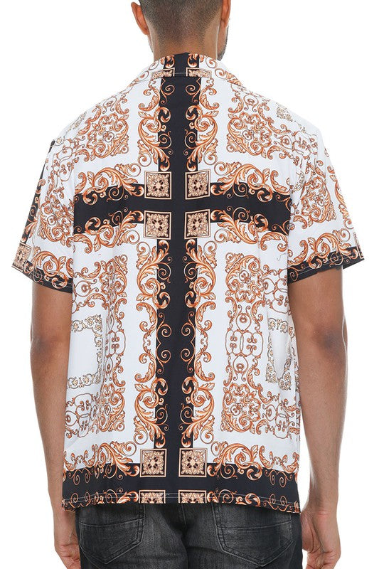 Men's Collared Print Button Down Shirt