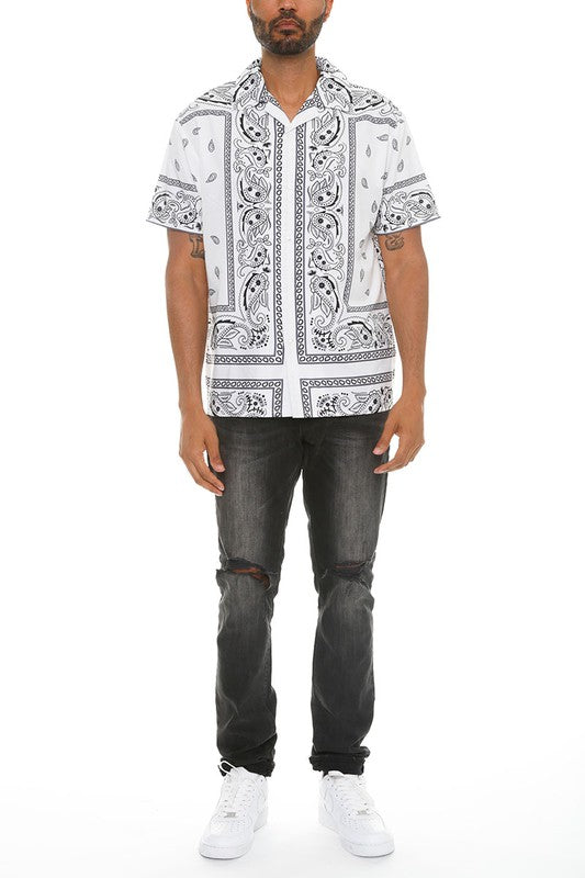 Men's Collared Print Button Down Shirt