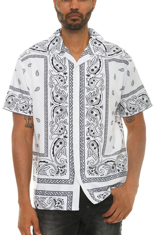 Men's Collared Print Button Down Shirt