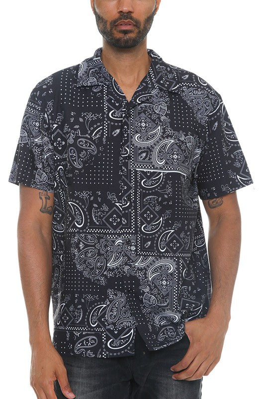 Men's Collared Print Button Down Shirt