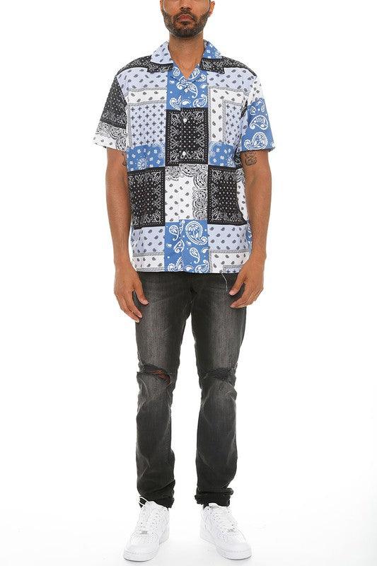 Men's Collared Print Button Down Shirt