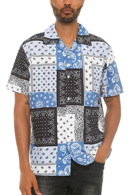 Men's Collared Print Button Down Shirt