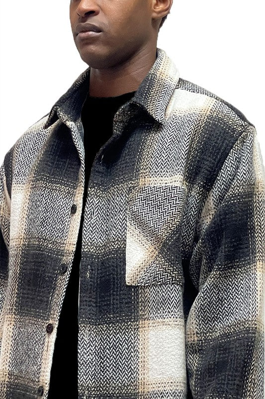 Men's Flannel Shirt Jacket Checkered Plaid Shacket