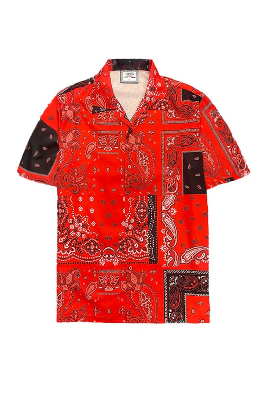 Men's Collared Print Button Down Shirt