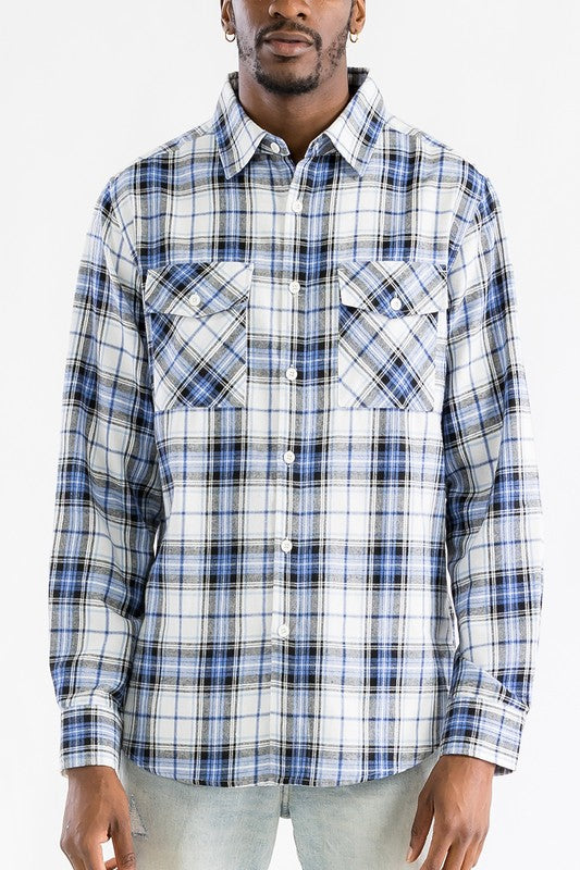 Men's Regular Fit Checker Plaid Flannel Long Sleeve Shirt