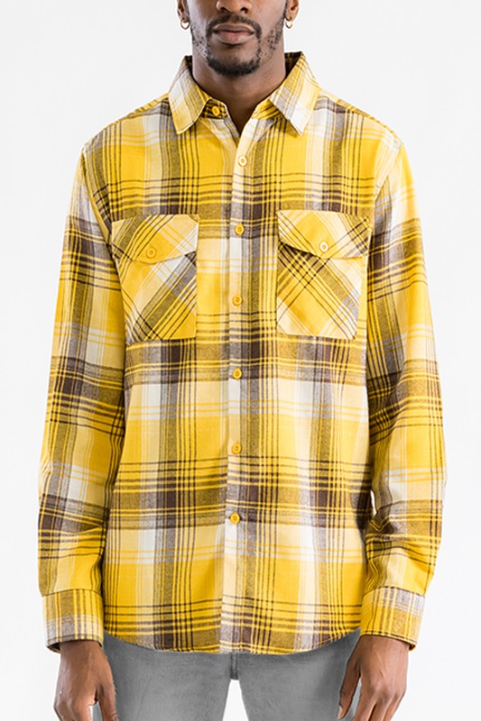 Men's Regular Fit Checker Plaid Flannel Long Sleeve Shirt