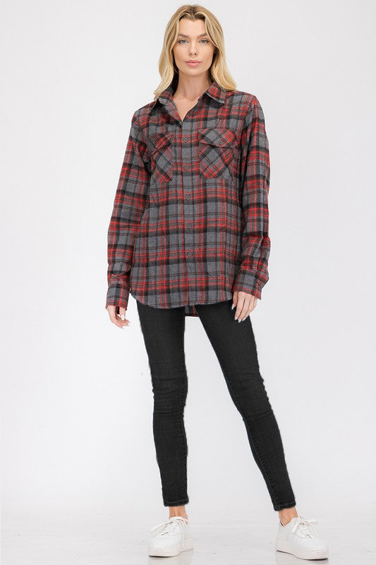 Women Oversized Plaid Flannel Shirt