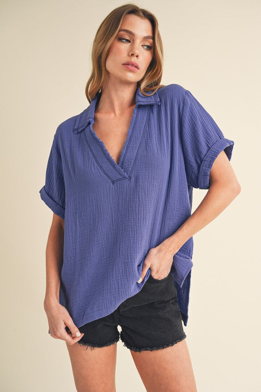 Jamy Collared Short Sleeve Top