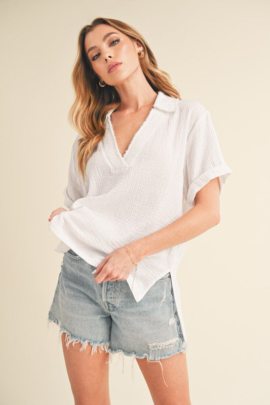 Jamy Collared Short Sleeve Top