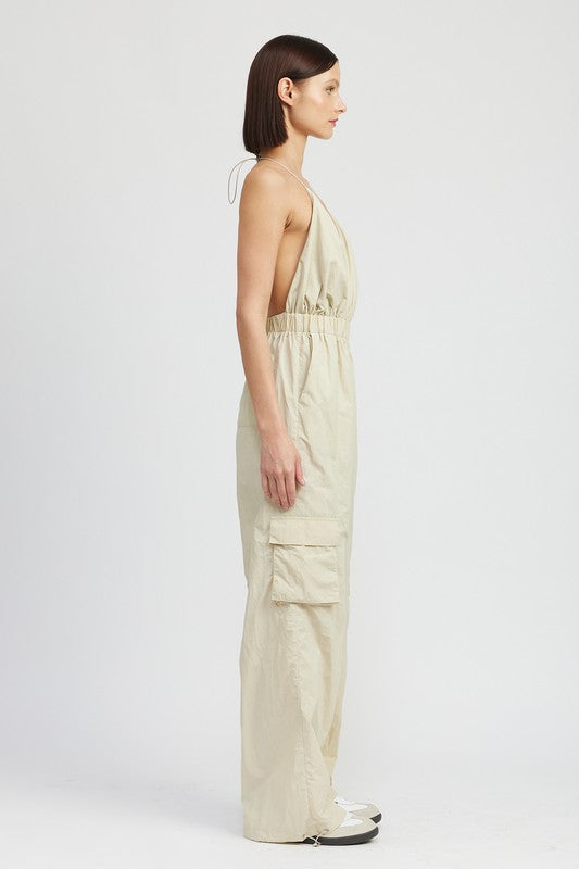 SPAGHETTI STRAP CARGO JUMPSUIT