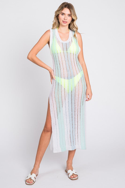 Crochet Beach Striped Cover-Up Dress