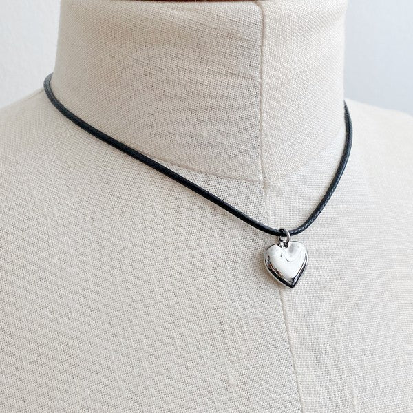 Black Cord Heart Drop Necklace