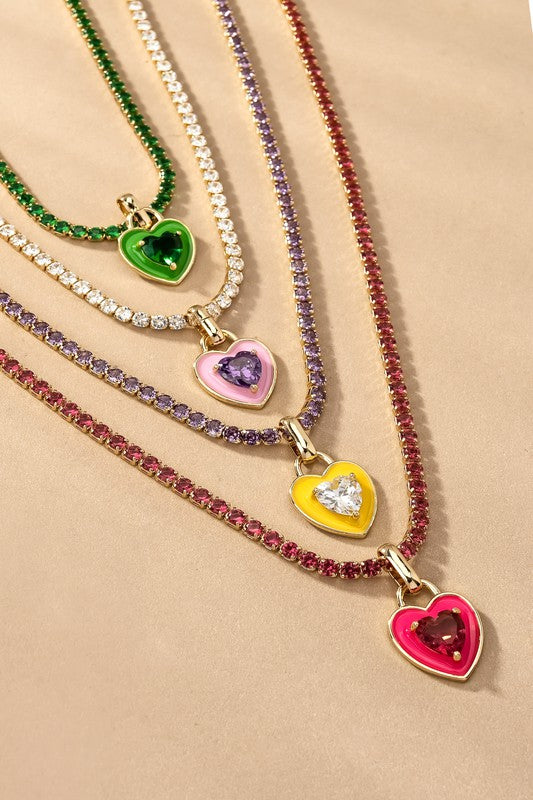 AAA CZ HEART RHINESTONE CHAIN NECKLACE