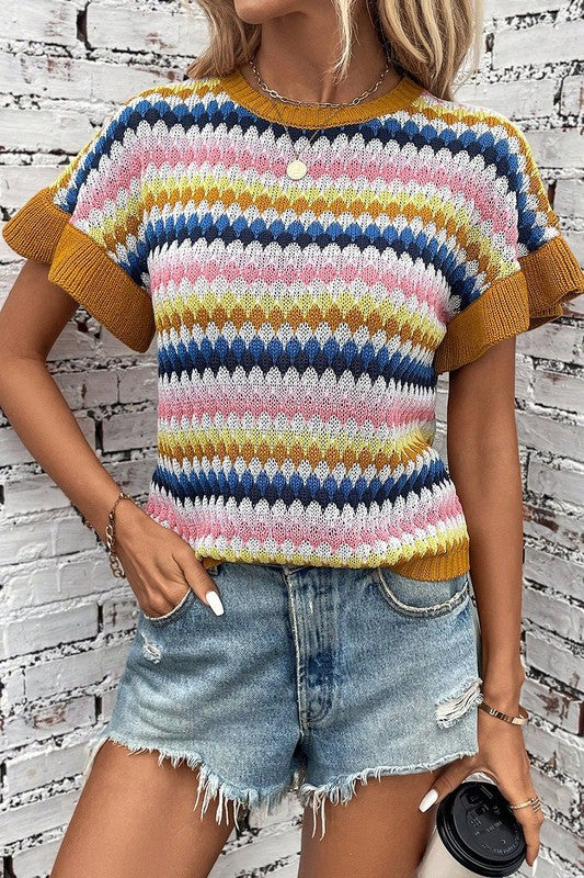 Colorblocked Piping Batwing Sleeve Knit Sweaters