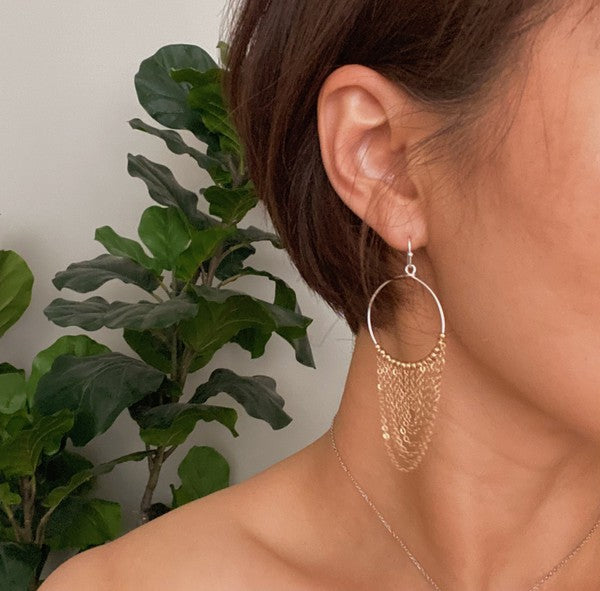 Chain Drapes Two Tone Earrings