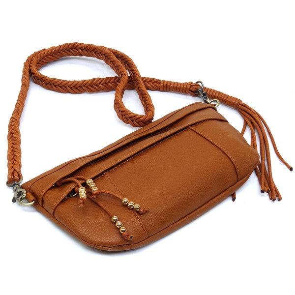 Braided Tassel Strap Crossbody Bag