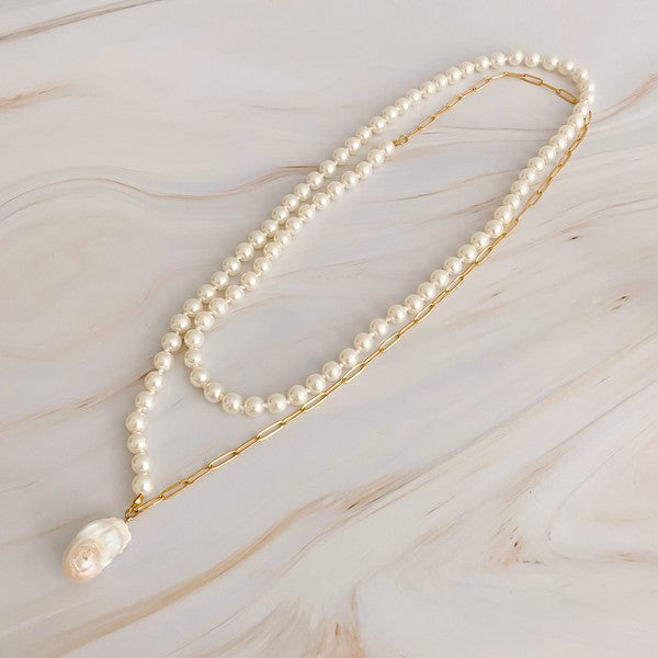 In Your Way Pearl And Chain Long Necklace