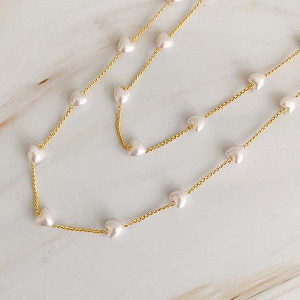 Pearl Heart Long Chain Necklace