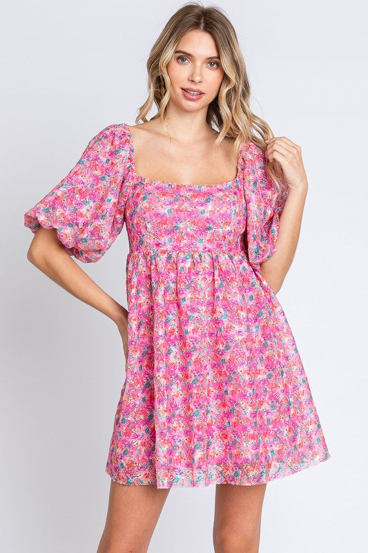 Sequin Floral Babydoll Mini Dress