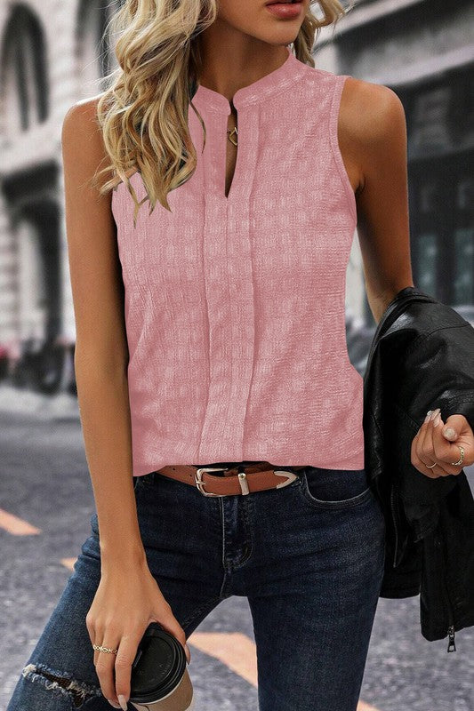 Textured Notched Neckline Tank Top