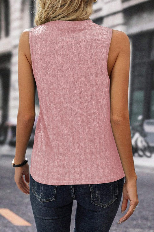 Textured Notched Neckline Tank Top