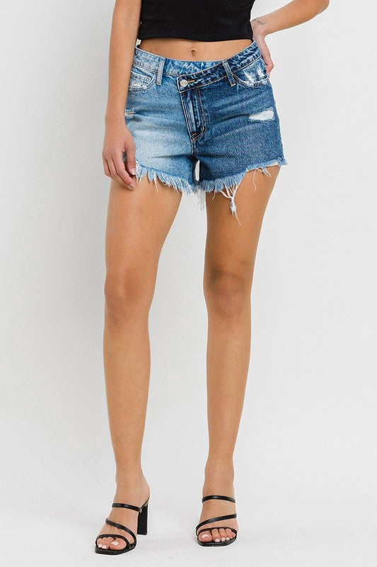 Super High Rise Two Tone Denim Shorts