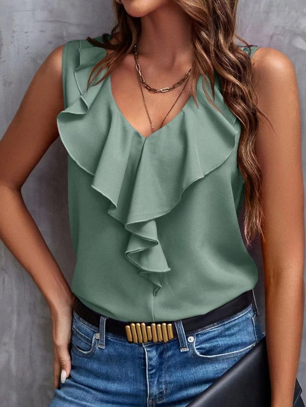 V-neck ruffle trip top