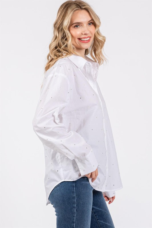 Plus Rhinestone Button Up Shirt