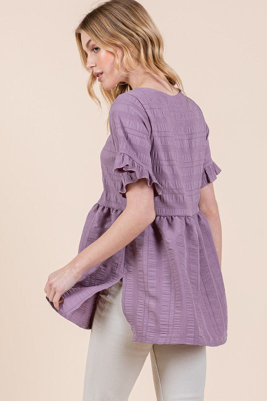 Textured Ruffle Sleeve Tunic