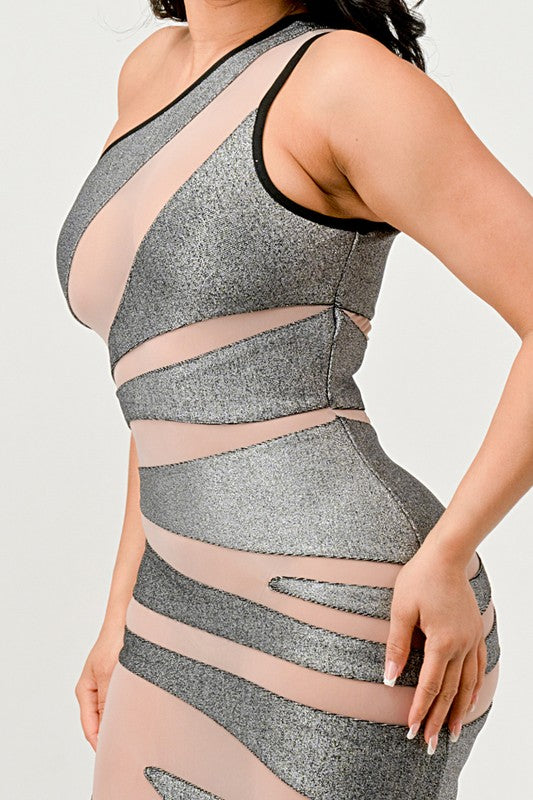 Metallic Bandage Mesh Insert Dress