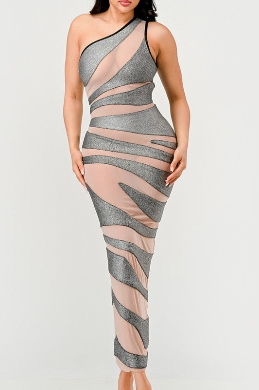 Metallic Bandage Mesh Insert Dress