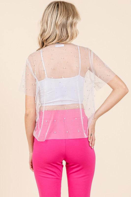 Plus Rhinestone & Pearl Mesh Top