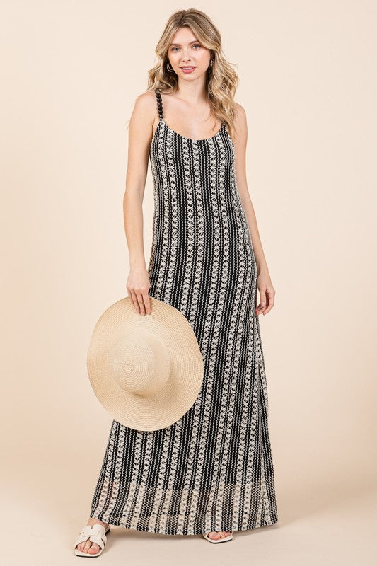 Stripe See-Through Maxi Dress