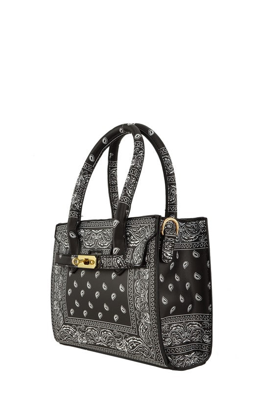 Amoeba Print Rectangular Bag with Buckle Accent