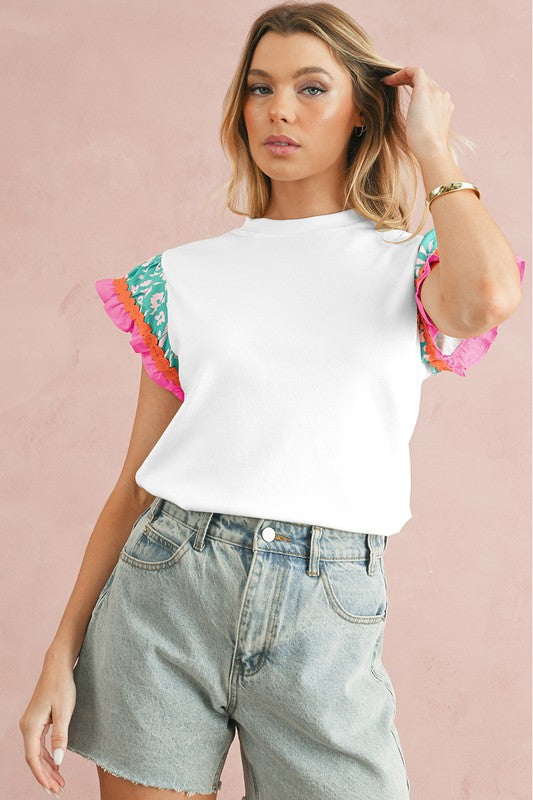 Contrast Ricrac Floral Sleeve Top