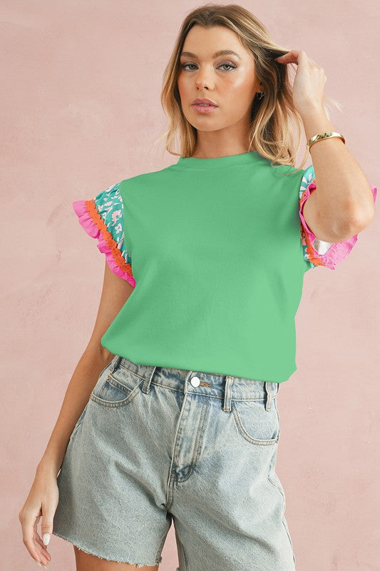 Contrast Ricrac Floral Sleeve Top