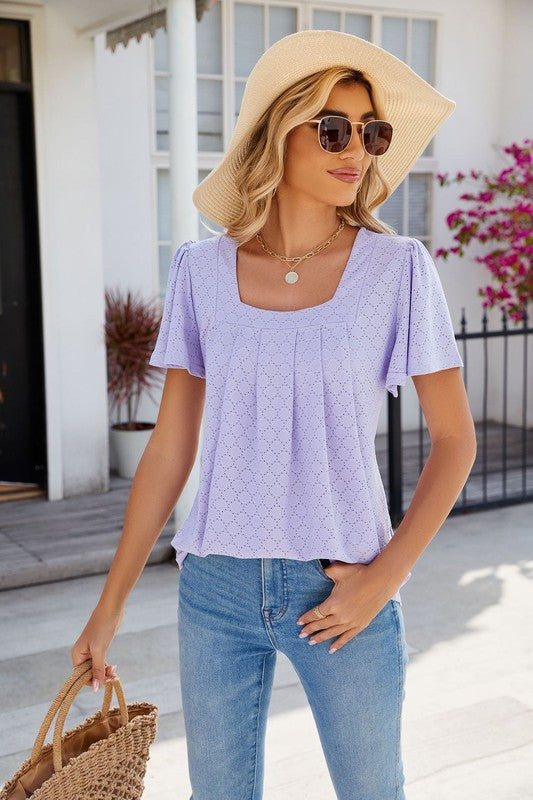 Women Casual Square Neck  Short Sleeve Tops