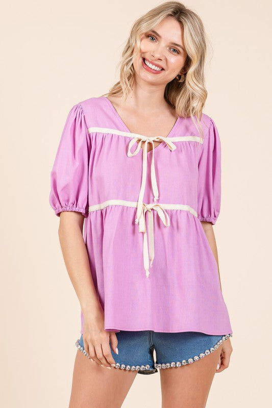 Piping Detail Babydoll Top